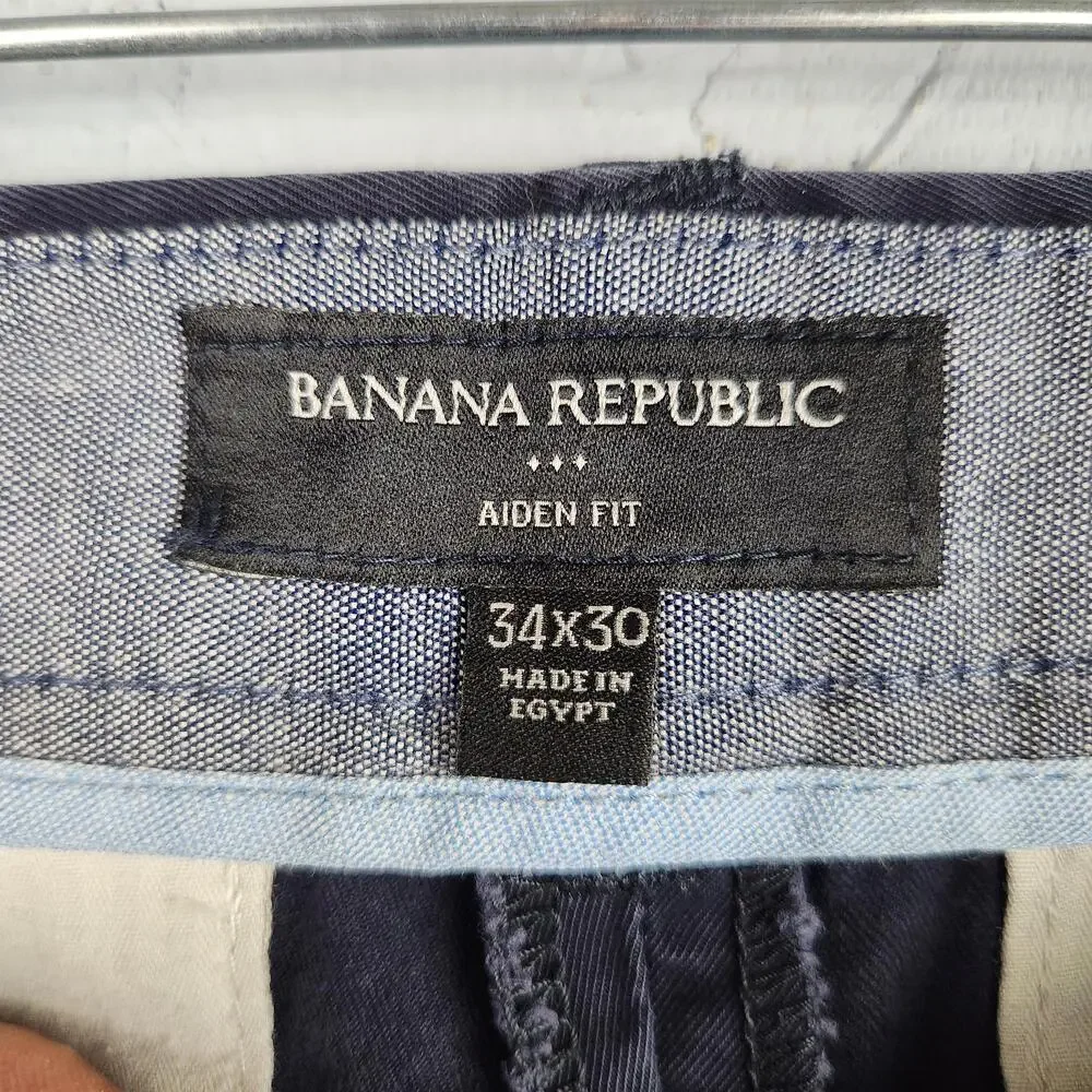 Banana Republic Chinos Mens 34x30 Navy Blue Aiden Fit Pants Flat Front Business